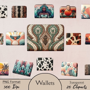 Carteras, 20 cliparts PNG, billetera de mujer, billetera de verano, billetera de cuero, imprimible, clipart, digital, descarga, manualidad de papel, diario basura