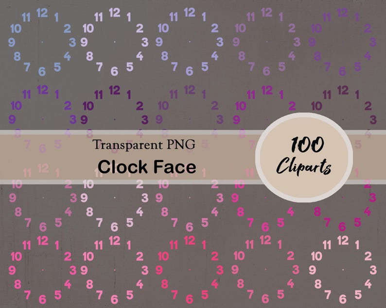 Clock Face, 100 Cliparts, 100 Colors, Clock Clipart, Clock Design ...