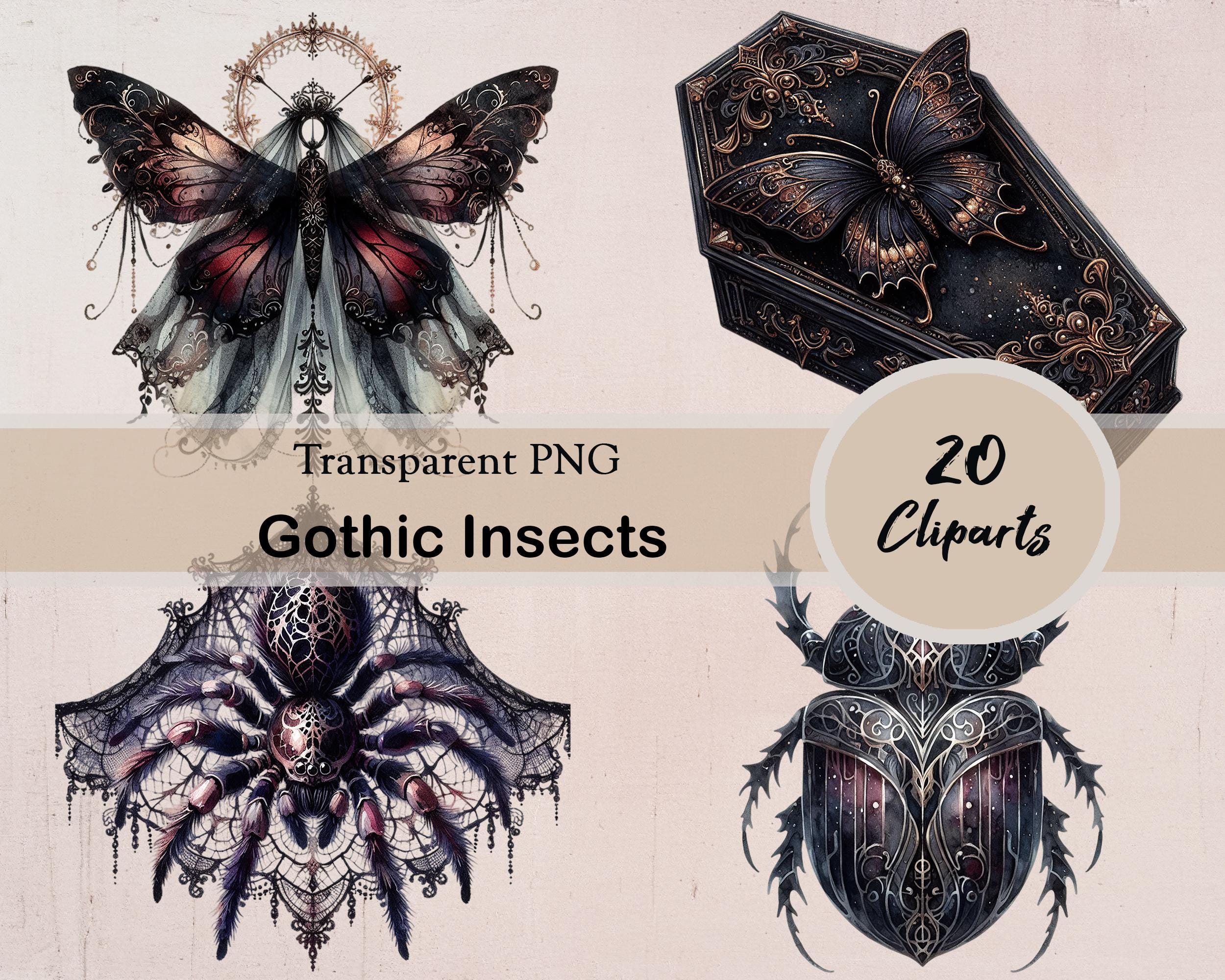 Gothic Insects Watercolor Gothic Insects Clipart Set, Dark Fantasy Art, Gothic Creepy ...