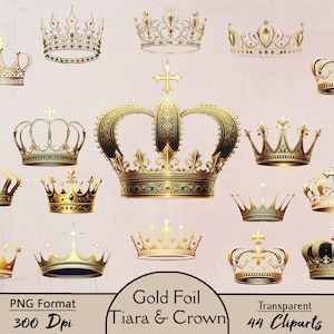 Feuille d'or, diadème, couronne, 44 images clipart PNG, diadème en feuille d'or, couronne en feuille d'or, roi, reine, prince, princesse, couronné, clipart, numérique