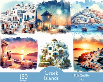 Greek Islands, 150 JPG images, bundle, seaside, landscape, island beach, traditional, digital, clipart, sunset, Mykonos, Santorini, Rhodes