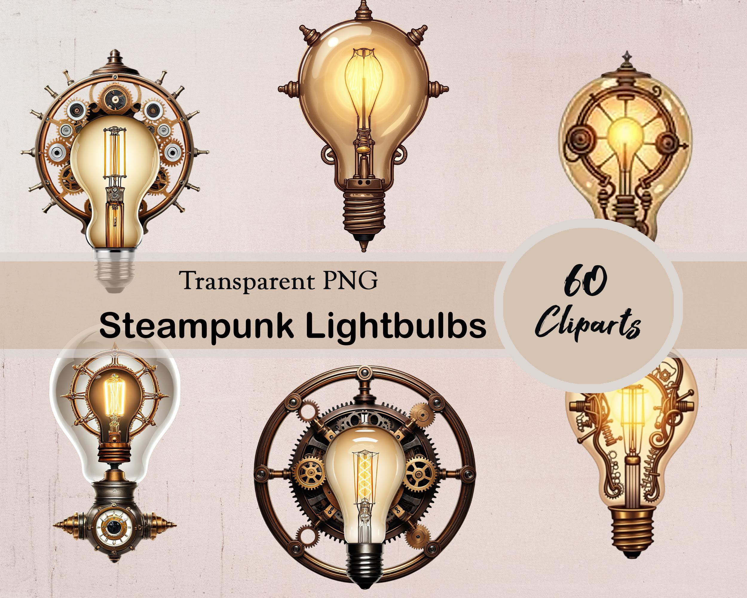 Steampunk Lightbulb Clipart, Junk Journaling Bundle, 60 PNG Cliparts ...
