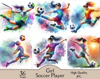 Mädchen Fußball Spielerin Clipart, Frau Fußball Clipart, 36 JPG Bilder, Fußball, weibliche Athleten Fußball, Jugend Fußball. Mädchen Stürmerin