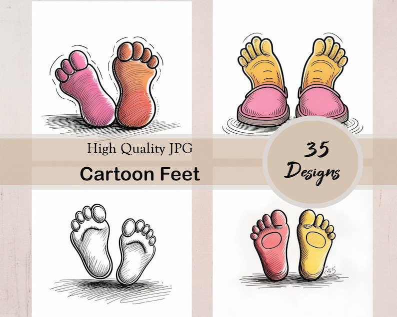 Cartoon Feet, 35 JPG Images, Foot Print, Nursery, Baby Shower, Funny ...
