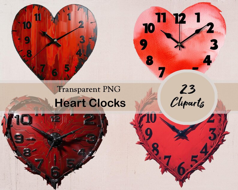 Heart Clocks, 23 PNG Cliparts, Wall Clocks, Romantic Clocks, Clock ...