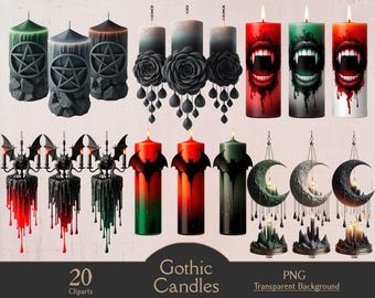 Gothic candles, 20 PNG cliparts with transparent background, goth digital art, printable, junk journaling, paper craft, dark gothic clipart
