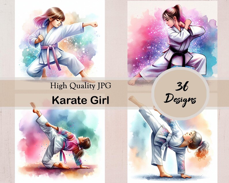 Watercolor Karate Girl, Colorful Karate Performing Girl Digital Art, 36 ...