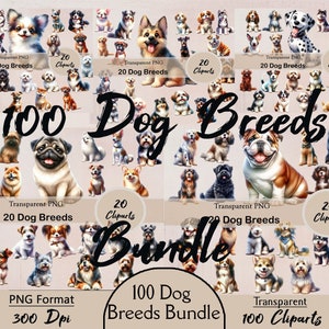 100 Dog Breeds, 100 PNG Clipart, Bundle, Transparent, Dogs, Cute Dogs ...