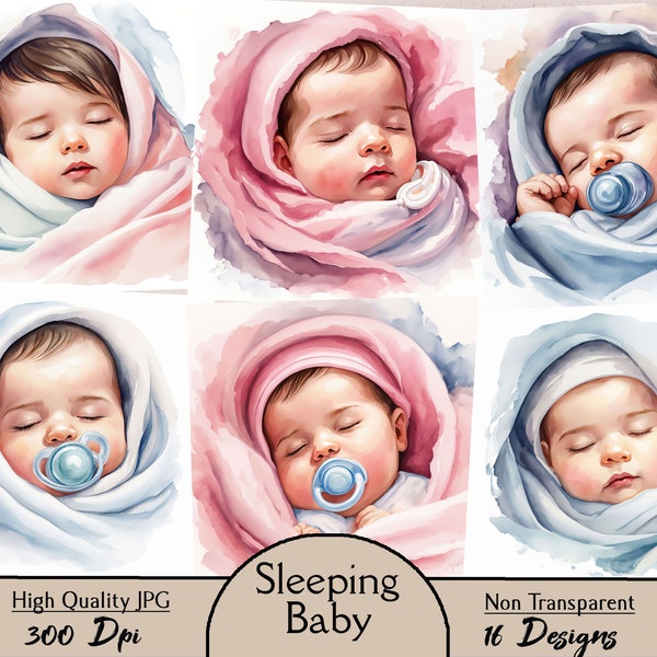 Sleeping baby, 16 JPG images, sweet baby, nursery decor, digital, download, clipart, digital prints, printable, nursery wall art,