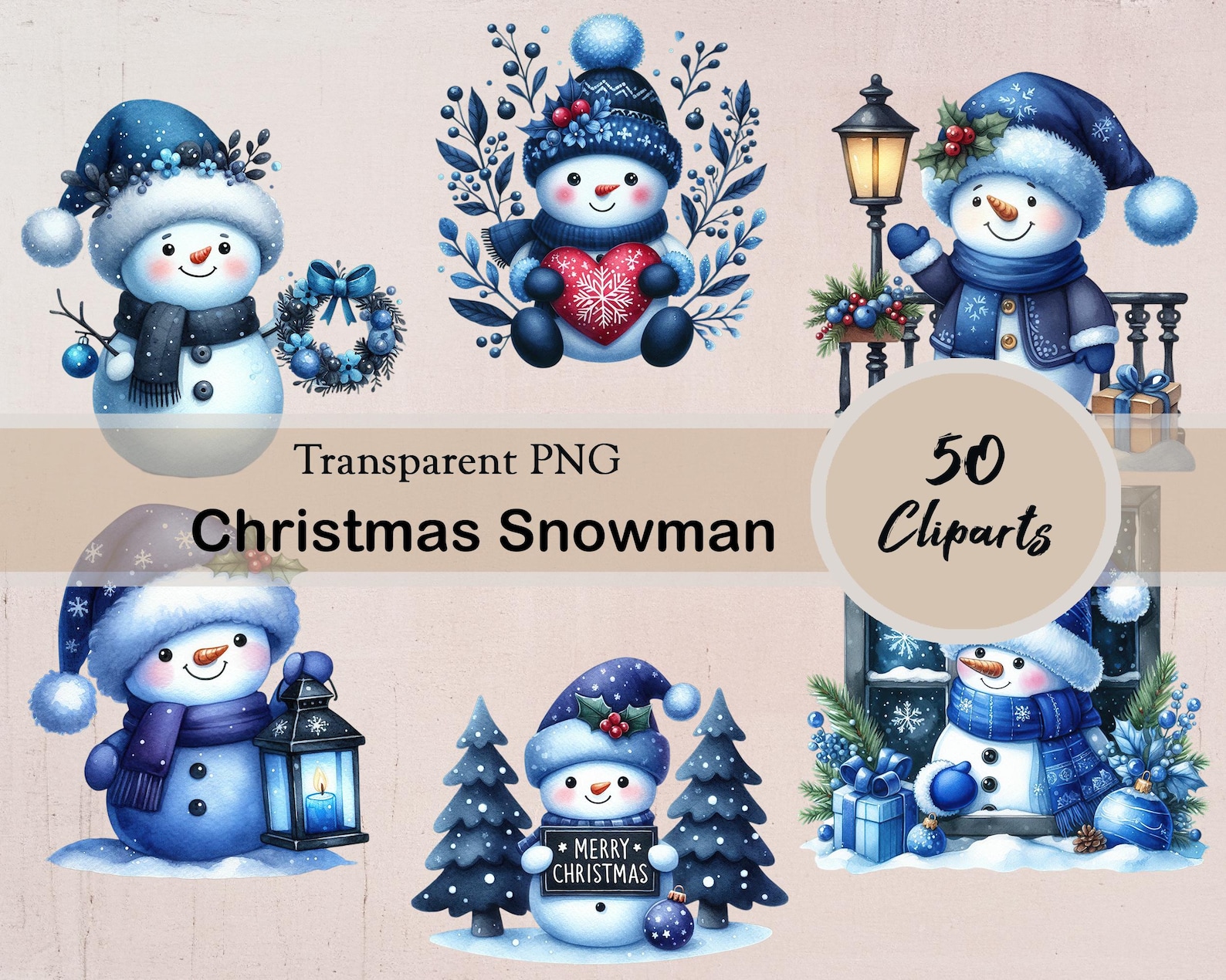 Christmas Snowman, 50 PNG Clipart, Blue Snowman, Winter Snowman ...