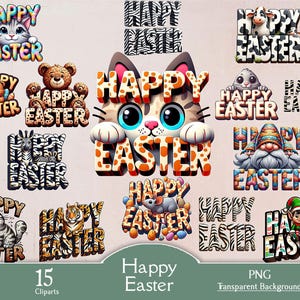 Happy Easter, 15 PNG cliparts, perfect for sublimation, printing, wish card, tag, junk journal, scrapbooking, papercraft, Easter, rabbit