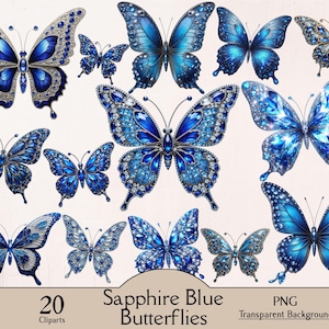 Borboleta azul safira brilhante, borboleta azul brilhante, 20 clipart PNG, criação de cartões, clipart de borboleta, arte de borboleta, inseto brilhante