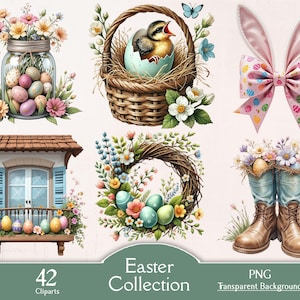 Easter collection, 42 PNG cliparts, Easter bundle, easter clipart, watercolor, spring clipart, scrapbooking, Easter animals, floral clipart