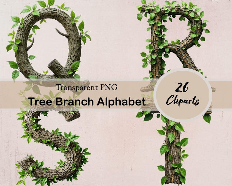 Tree Branch Lettering R Tree Branch Alphabet Clipart, Tree Letters, 26 PNG Cliparts, Rustic ...
