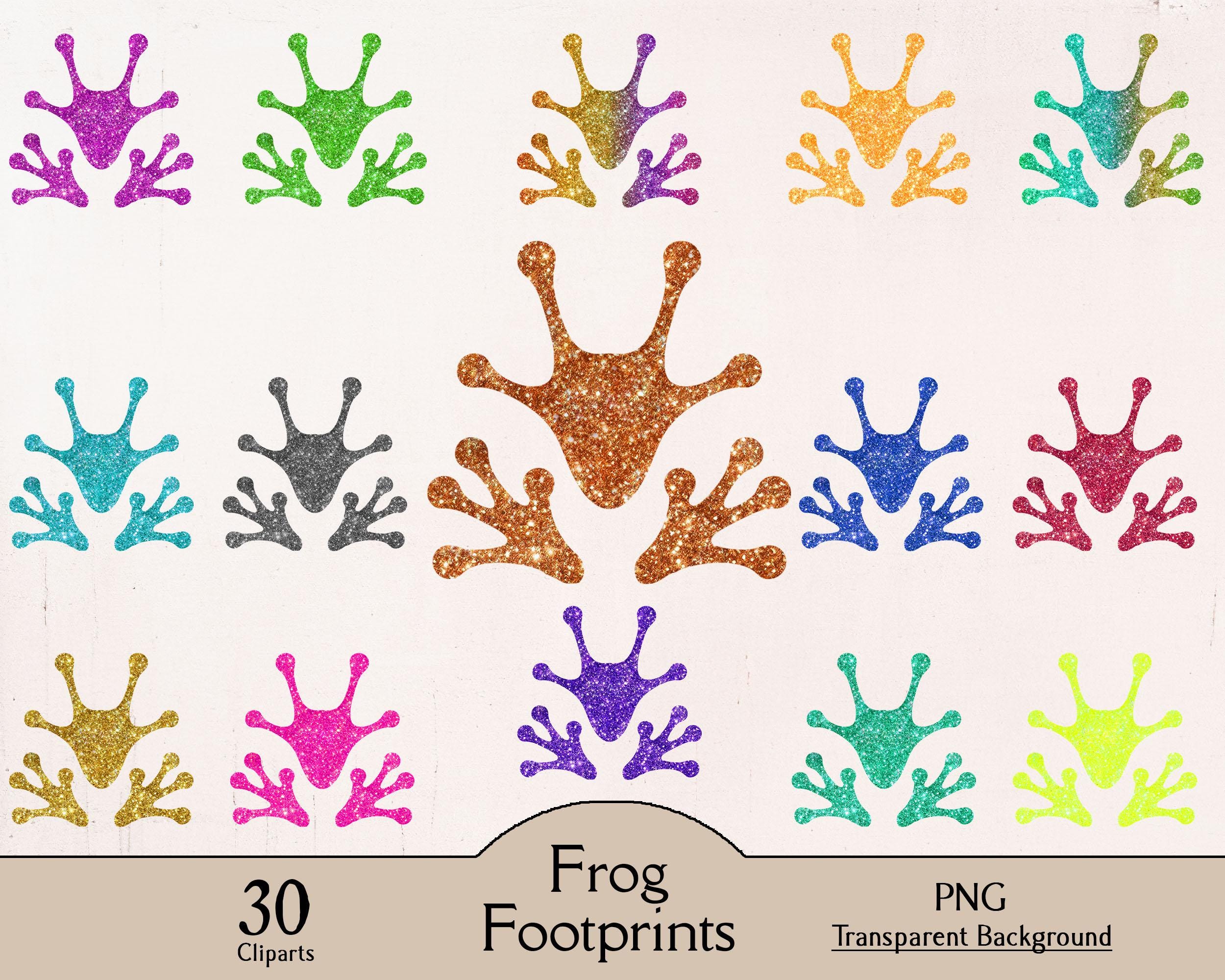 Frog footprints, 30 PNG cliparts, glitter, frog foot, clipart, transparent, digital, sublimation, printable, frog tracks, animal pawprint