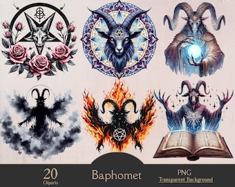 Baphomet clipart, occult deity symbol, 20 PNG cliparts, gothic pagan clip art, occult ritual, gothic illustration, knights templar creation