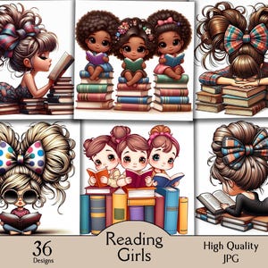 Lesende Mädchen, 36 JPG Bilder, Mädchen mit Buch, Studierendes Mädchen, schrulliges Mädchen, wunderliches Mädchen, Digital, Kartengestaltung, Junk Journal, Papierhandwerk