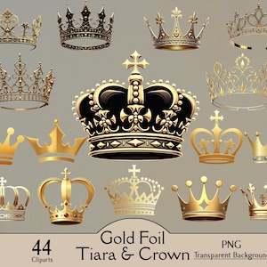 Gold tiara, gold crown, 44 PNG cliparts, gold foil tiara, gold foil crown, King, Queen, Prince, Princess, royal crowns clipart, golden foil