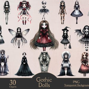 Gothic Puppen, 30 PNG Cliparts, gruselige Puppen, gothic Kunst, Horror, gruselige Puppen, gothic, gruselig, Sublimation, digital, printable, Halloween