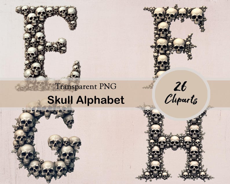 Skull Using Text Skull Alphabet, Bones and Skulls Alphabet Clipart, 26 PNG Cliparts With ...