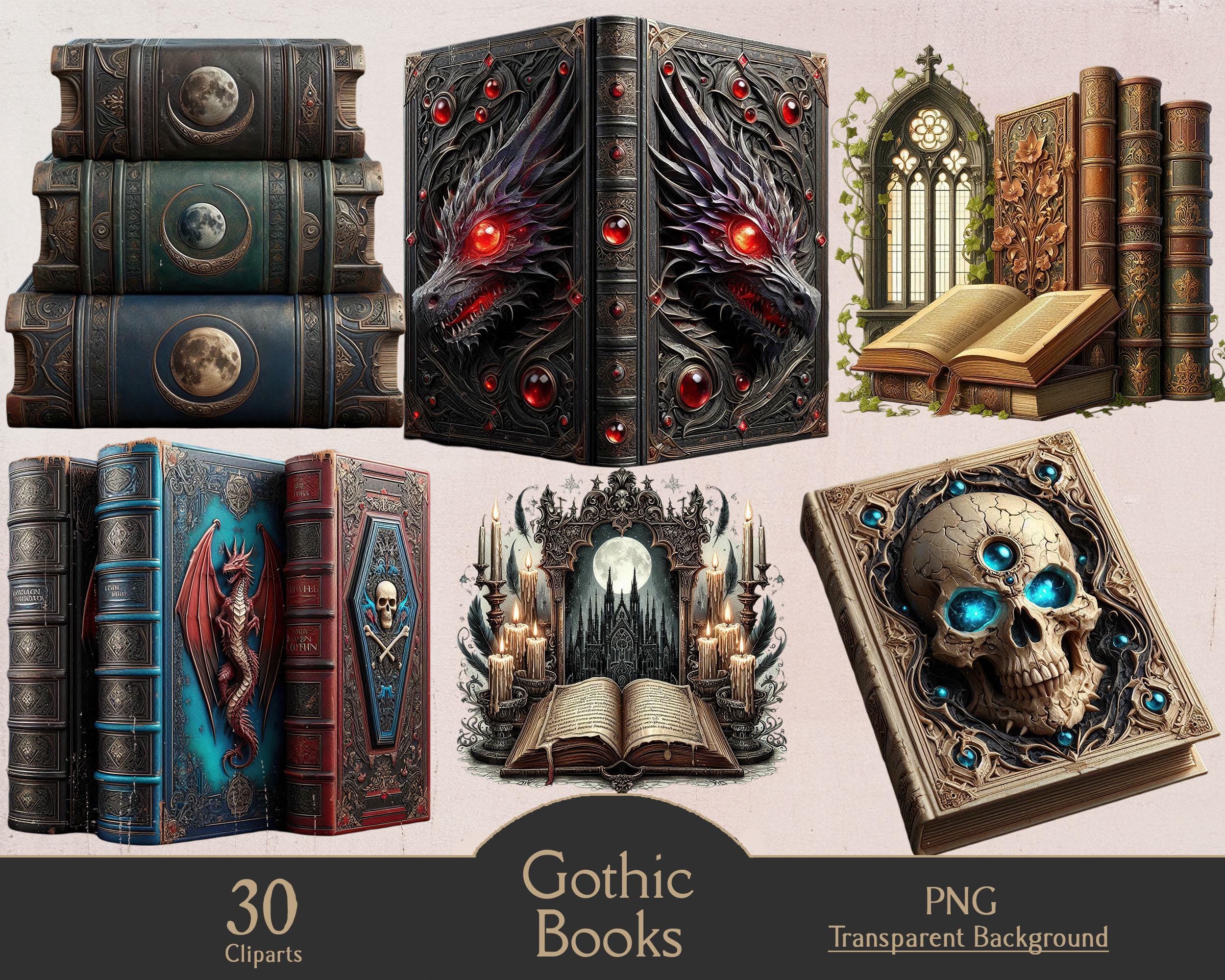 Gothic books, 30 PNG cliparts, vintage books, magic books, watercolor books, clipart, digital, printable, paper craft, junk journaling