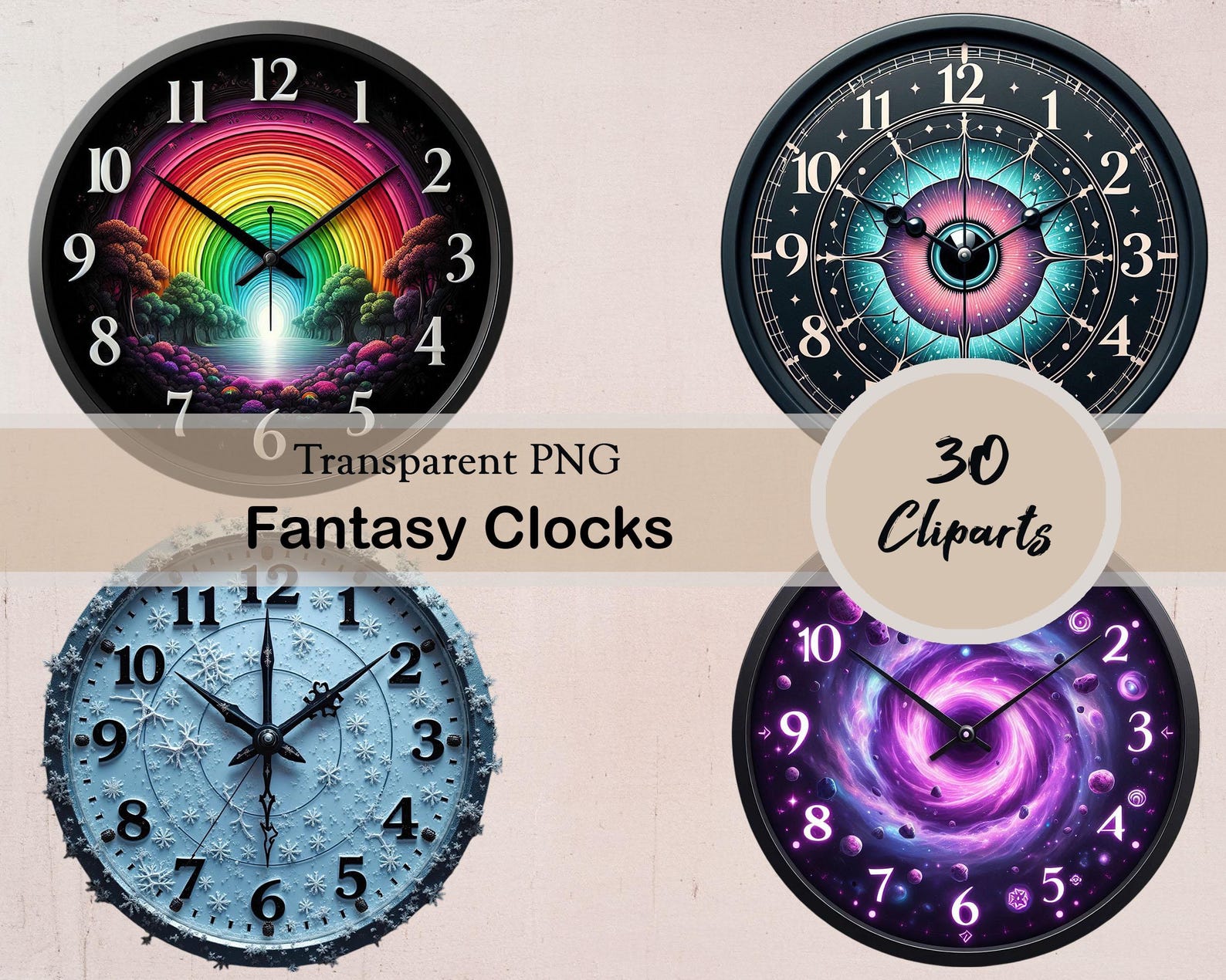 Fantasy Clocks, Magic Clocks, 30 PNG Cliparts, Clocks Clipart, Fantasy ...