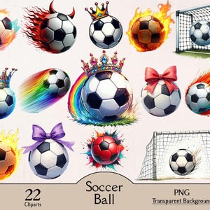 Soccer ball clipart, 22 PNG cliparts, soccer ball with crown, swift soccer ball, football clipart, soccer art, flame soccer ball, commercial