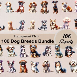 100 Dog Breeds, 100 PNG Clipart, Bundle, Transparent, Dogs, Cute Dogs ...