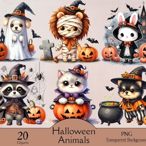 Halloween animals, 20 PNG cliparts, cute halloween animals, cliparts, halloween clipart, digital, printable, halloween bundle, junk journal