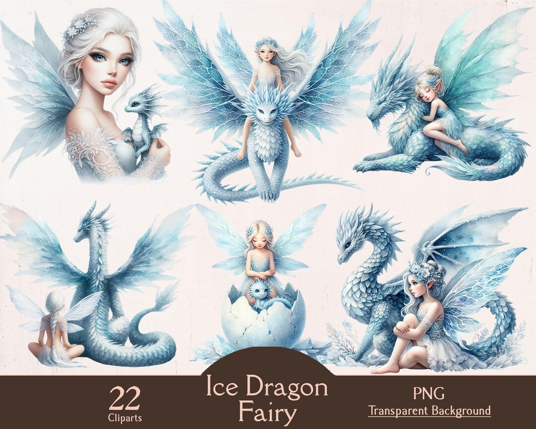 Watercolor Ice Dragon Fairy Clipart Set, Ice Themed Fairies With ...