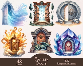 Fantasy door, magic door, castle door, 48 PNG cliparts, garden door, mystery door, fantasy art illustration, junk journal, commercial use