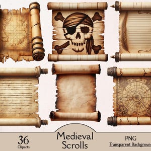 Pergaminos medievales, 36 imágenes PNG, pergaminos antiguos, imágenes prediseñadas de pergaminos, acuarela, imprimibles, digitales, manualidades de papel, diario basura, pergaminos antiguos