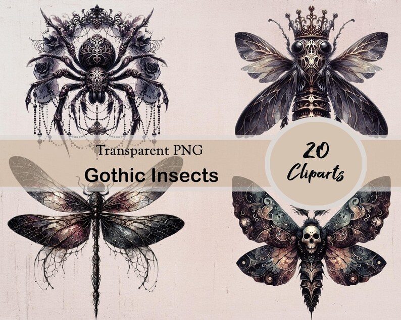 Gothic Insect Watercolor Gothic Insects Clipart Set, Dark Fantasy Art, Gothic Creepy ...