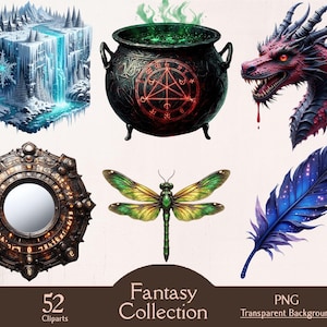 Fantasy Sammlung, Fantasy Clipart, magische Welt, 52 PNG Cliparts, Sublimation, Clipart Bundle, Junk Journaling, Papercraft, kommerzielle Nutzung