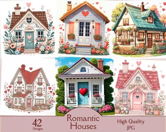Romantic houses, 42 jpg, painting, love house, heart, valentine&#39;s day, printing, scrapbooking, clipart, romantic, pink, flowers, beautiful