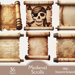Pergaminos medievales, 36 imágenes PNG, pergaminos antiguos, imágenes prediseñadas de pergaminos, acuarela, imprimibles, digitales, manualidades de papel, diario basura, pergaminos antiguos