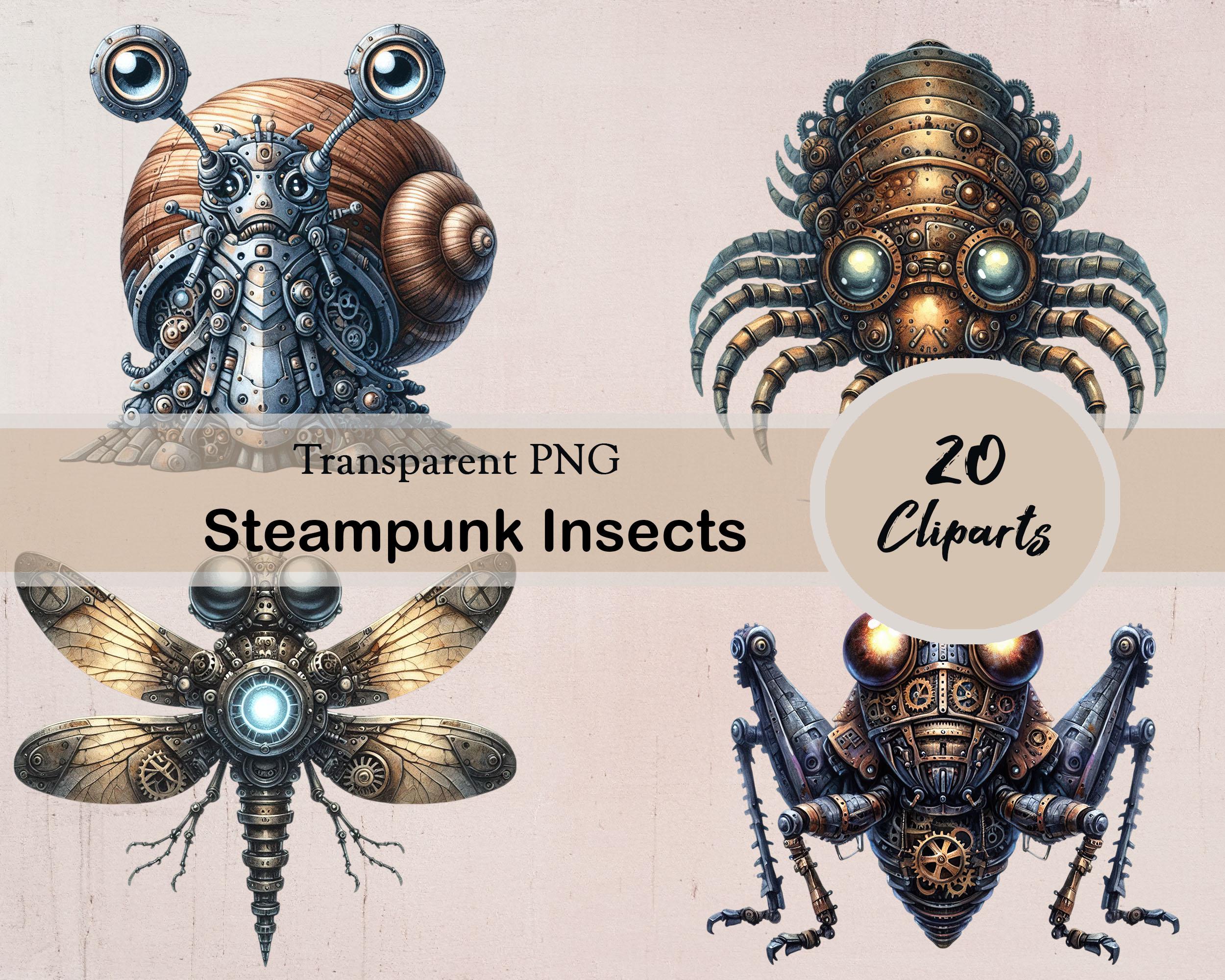 Stempunk Bug Steampunk Insect Clipart, 20 PNG Cliparts, Fantasy Bug, Steampunk Art ...