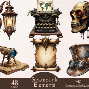 Steampunk elements, steampunk clipart, steampunk collection, 48 PNG cliparts, steampunk bundle, clipart bundle, junk journaling, paper craft