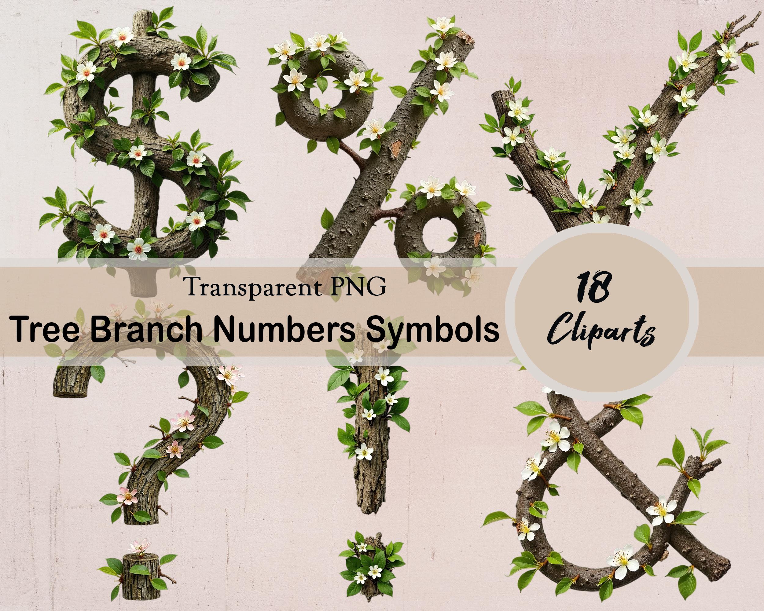 Cherry Tree Branch Numbers and Symbols, Forest Nature Font Wood ...