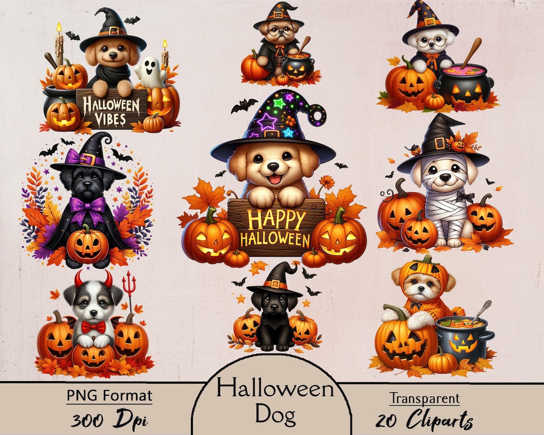 Halloween Dog, 20 PNG Cliparts, Cute Halloween Animals, Cute Dog ...