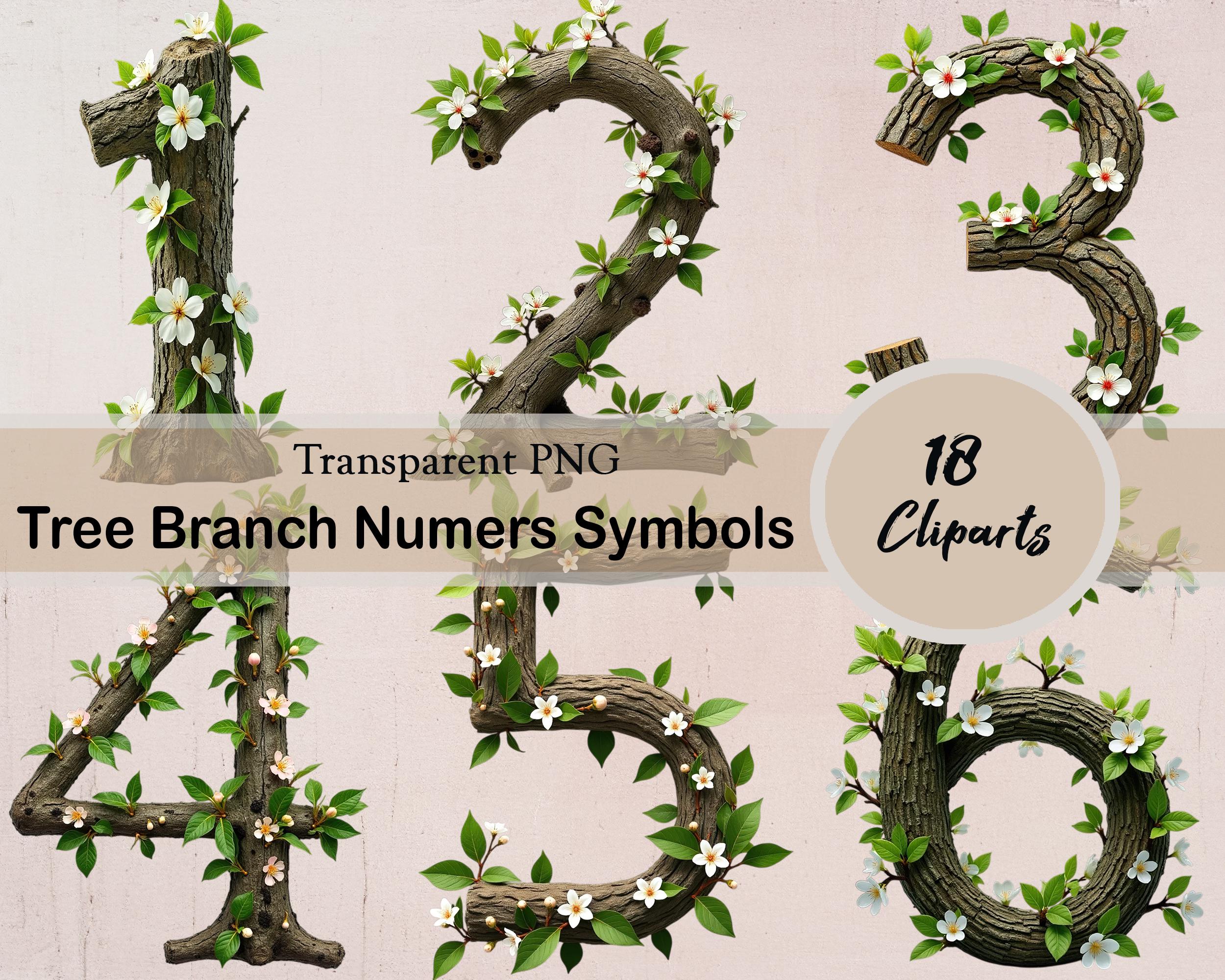 Cherry Tree Branch Numbers and Symbols, Forest Nature Font Wood ...