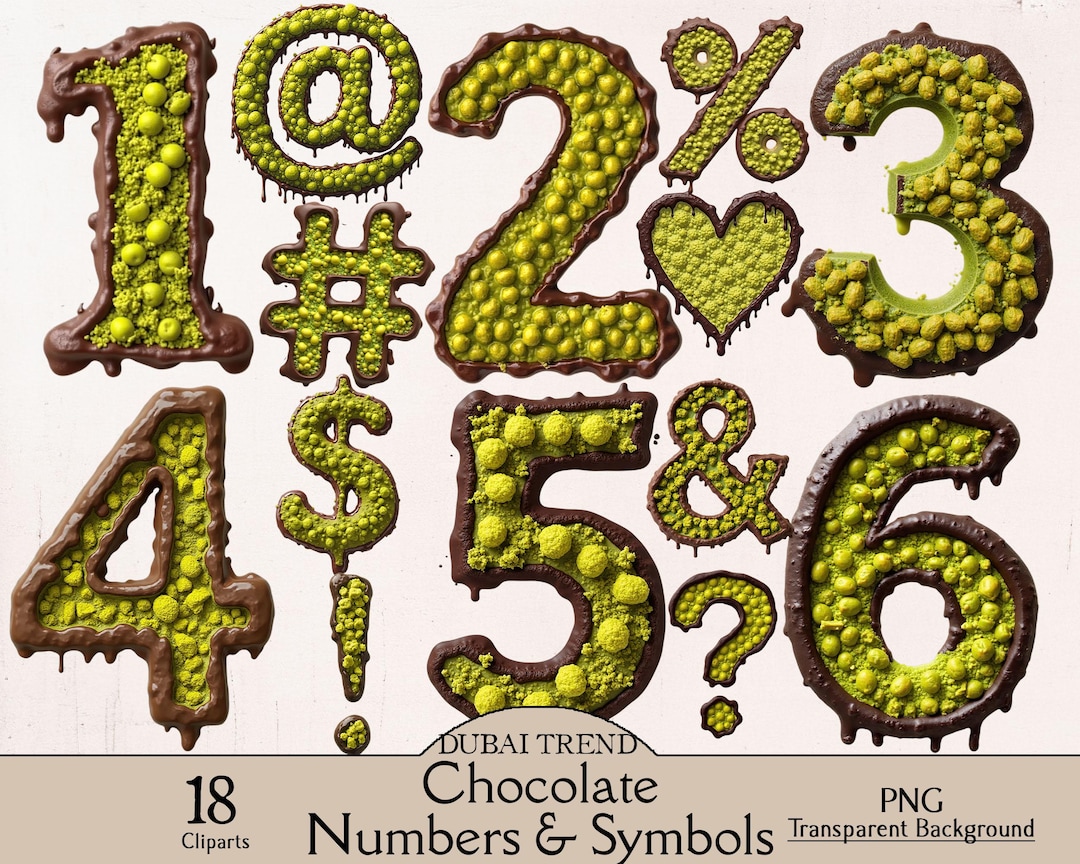 Dubai Chocolate Numbers and Symols Clipart, Kadayif Pastry Number ...