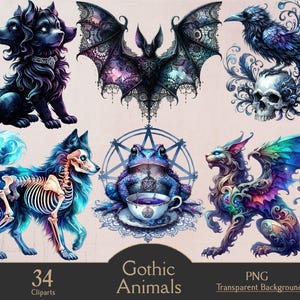 Aquarel gotische dieren, 34 png-clipart, aquarel etherische dieren, gotische kunst, gotische dieren, gotische clipart, papierkunst, junkjournal