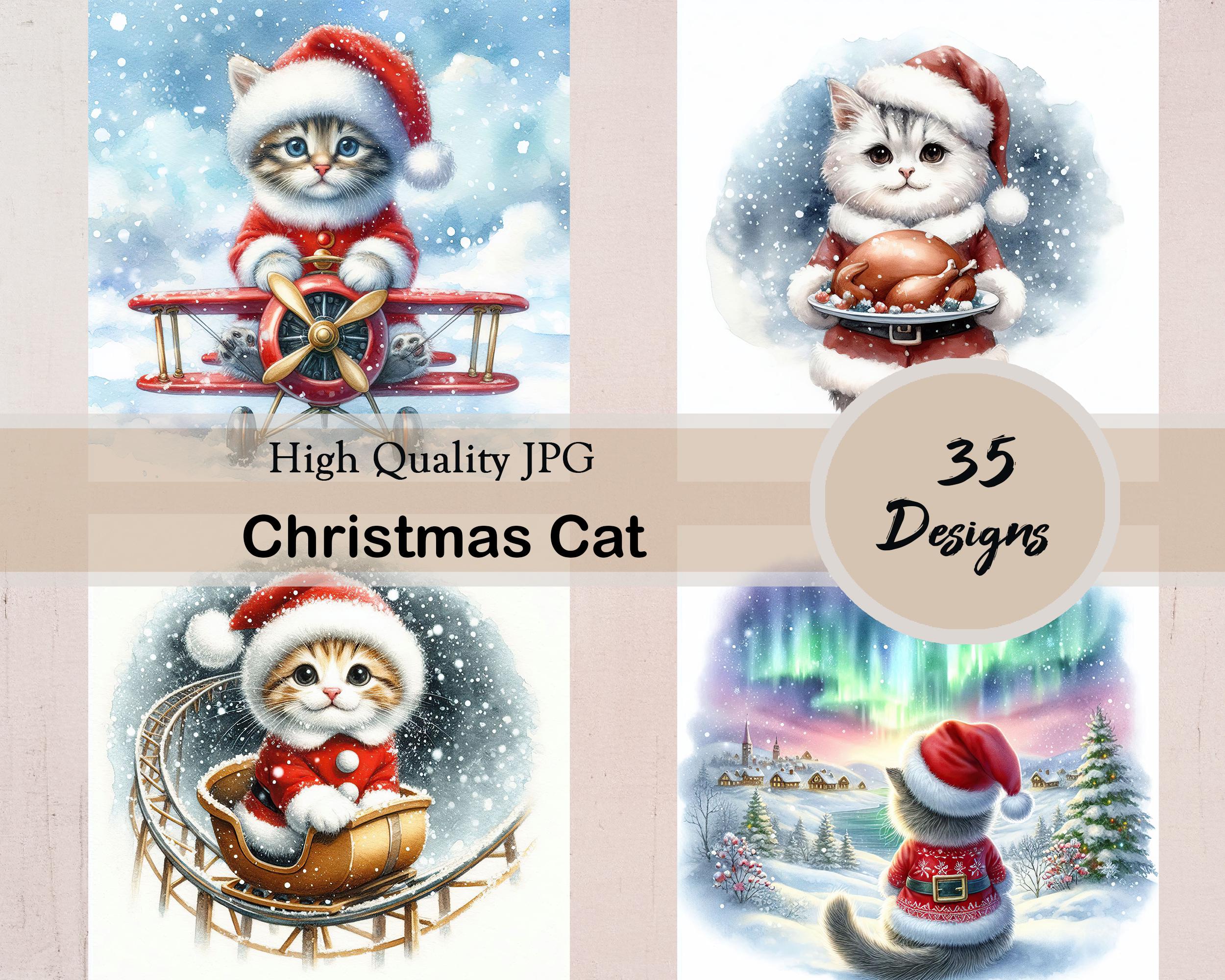 Christmas Cat, 35 JPG Images, Clipart, Cute Kitten, Christmas, Digital ...