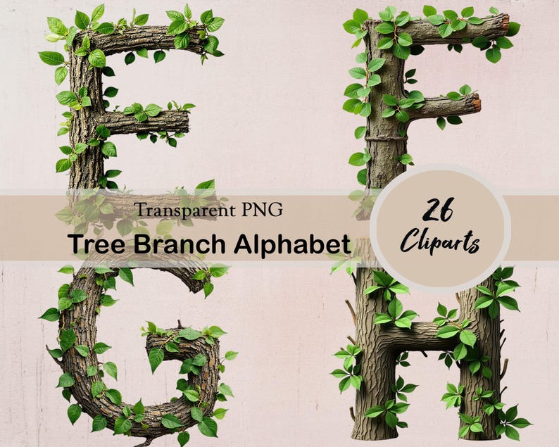 Tree Graph Letters Tree Branch Alphabet Clipart, Tree Letters, 26 PNG Cliparts, Rustic ...