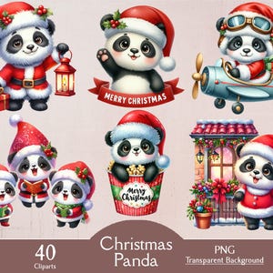 Panda de Natal, 40 cliparts PNG, animais fofos, animais de Natal, clipart de panda, clipart de Natal, digital, diário de lixo, artesanato em papel