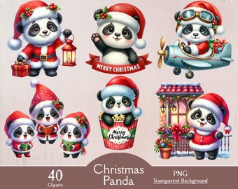 Christmas panda, 40 PNG cliparts, cute animals, christmas animals, panda clipart, christmas clipart, digital, junk journal, paper craft