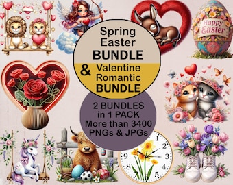 Vårpaket, Alla hjärtans dag-paket, Påskpaket, PNG-clipart, JPG-bilder, sublimeringsdesigner, digital, livstidsåtkomst, alla hjärtans dag, vår