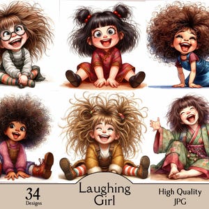 Aquarela de menina fofa rindo, menina fofa sorrindo, 34 imagens JPG, ilustração de menina fofa, criação de cartões, diário de lixo, artesanato em papel, para imprimir