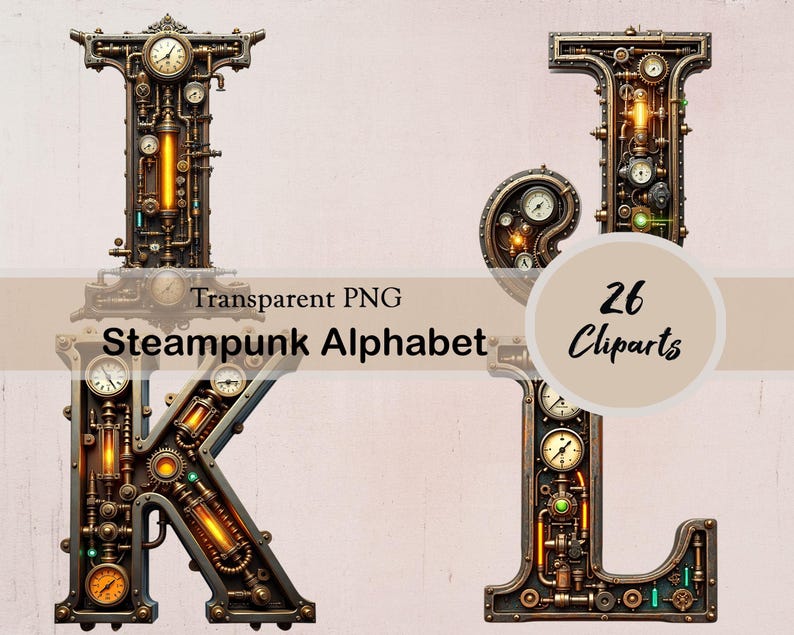 Steampunk Alphabet Clipart, Fantasy Mechanical Letters, 26 PNG Cliparts ...
